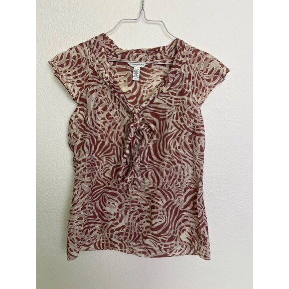 Banana Republic Silk Blend Blouse Sheer Tie Front Popover Animal Print S - Picture 2 of 7